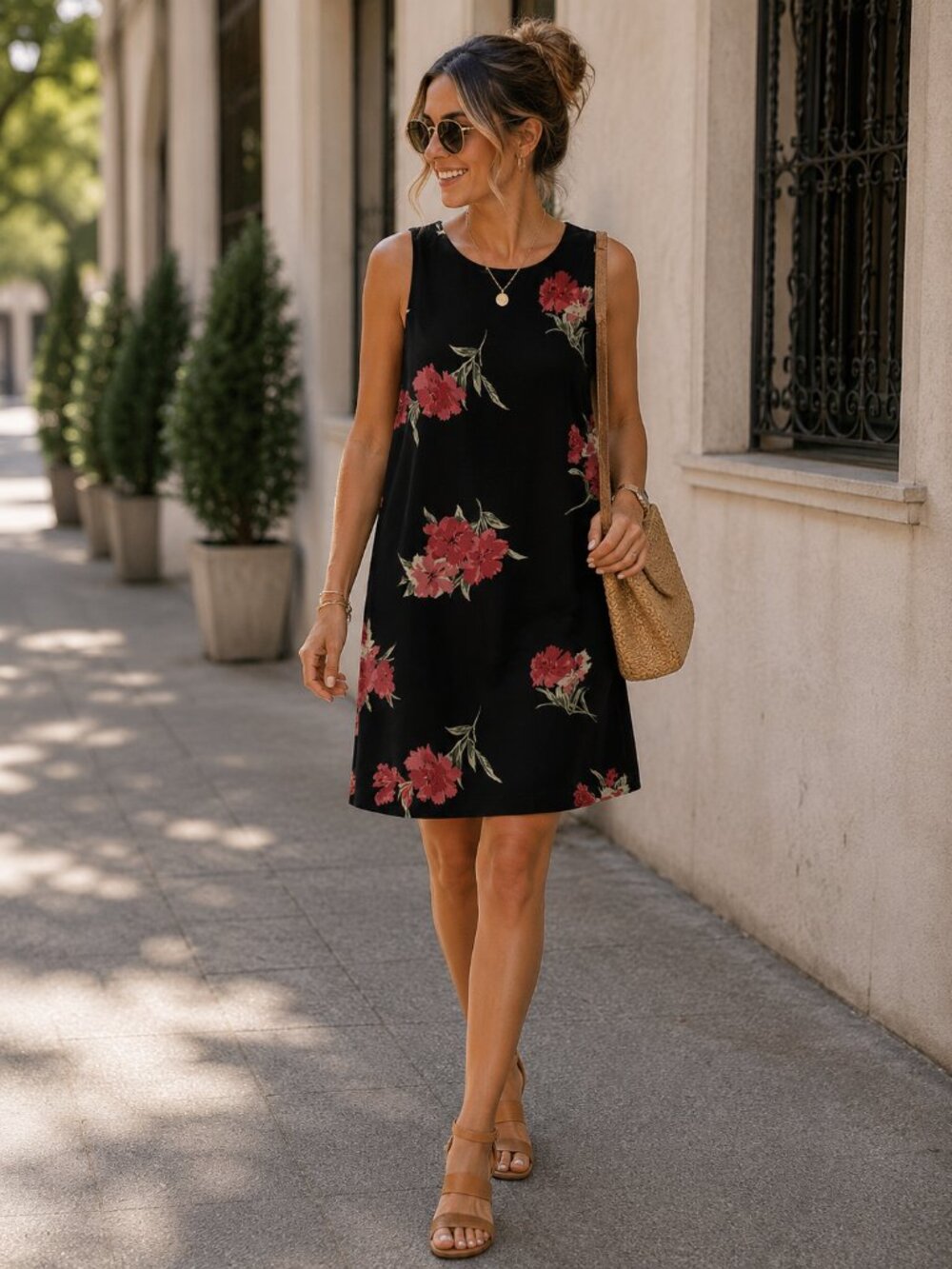 Dark Floral Dress Vintage Women’s Size 8 Sleeveless 3/4 Zipper Back By Studio I